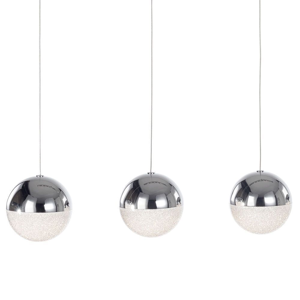 Visconte Corona Ceiling Pendant Bar Sparkle Ball LED 3 Light - Polished Chrome