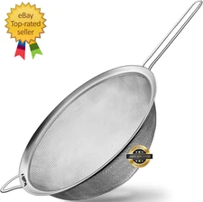 9.5 Inch Large Fine Mesh Strainer, Stainless Steel 30 Mesh Sieve with Sturdy