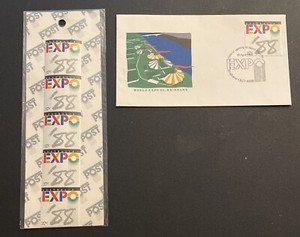 Australia Expo “88” Strip Of 5 Stamps and opening Cover. MNH.