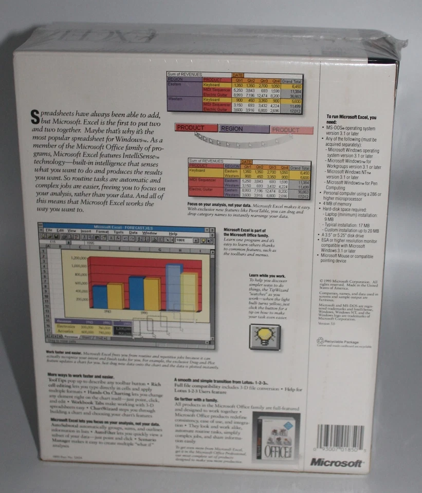 NEW Factory Sealed Microsoft Excel version 5.0 for Windows 3.1 90's Vintage NIB - Image 4 of 4