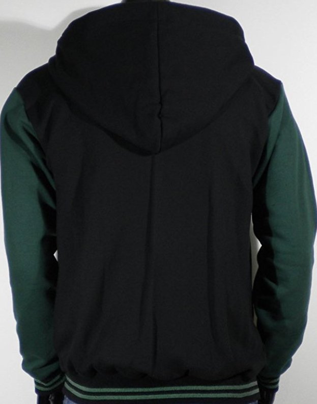 New Black Varsity full Wool Letterman Hoodie Green wool Sleeves XS-4XL