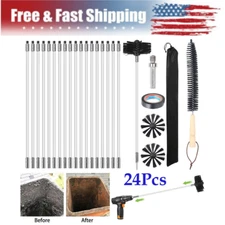 Chimney sweep Set Flue Sweeping Brush & Rod Kit Soot Cleaning Rods 24pcs Plastic