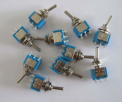 10 Stück Blau Gitarre Kippschalter DPDT 6 Pin 3 Wege EIN/AUS/EIN Mini Schalter