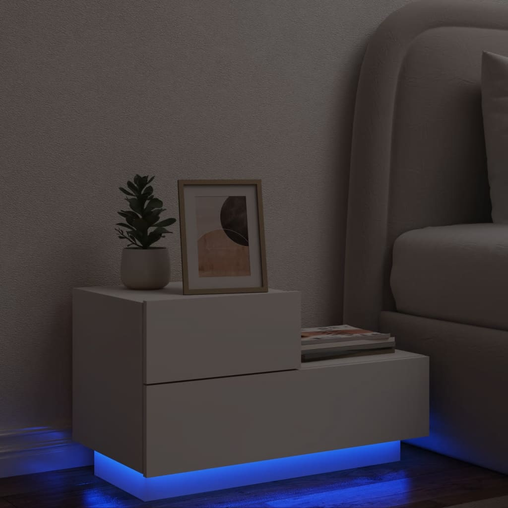 vidaXL Comodino con Luci LED Bianco 70x36x40,5 cm