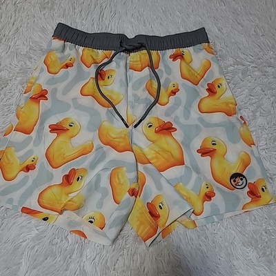 Neff Yellow Duck Swim Shorts Mens Medium Light Blue Lightweight NWOT