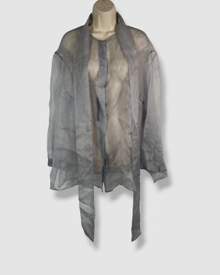 Akris Women's Gray Neck-Tie Silk Organza Blouse Top Size 12
