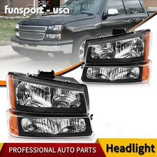 Black Headlights For 2003-2006 Chevy Silverado 1500 2500 3500 Pairs Bumper Lamps