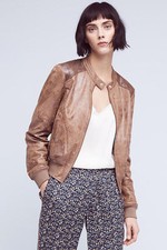 NUEVA Chaqueta Bomber Anthropologie Rockaway de Cuero Vegano de Hei Hei, Cedro, Talla M