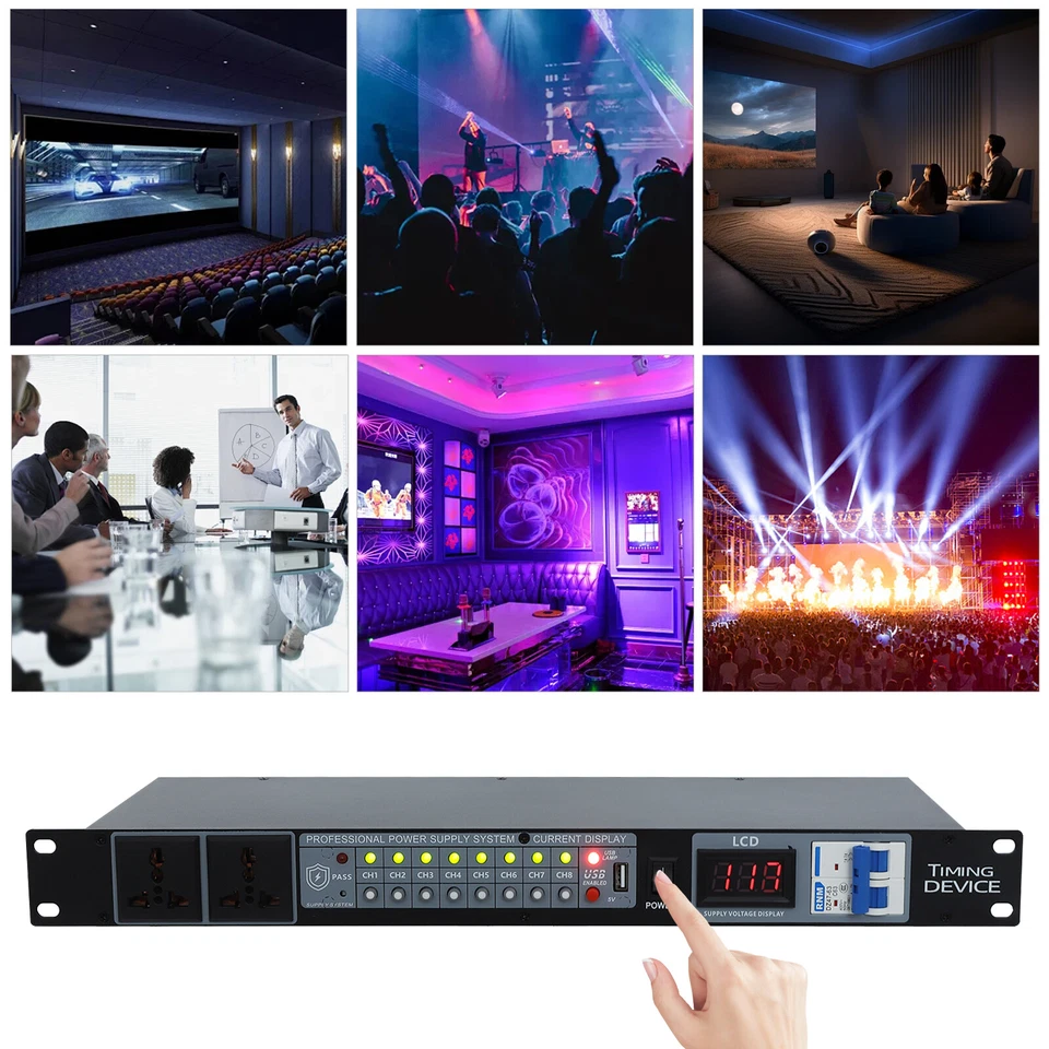 Acondicionador de energía de audio, acondicionador de energía profesional interfaz USB de 10 enchufes Foto 2 de 4