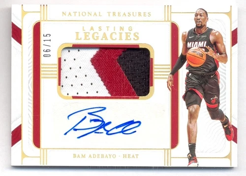 BAM ADEBAYO 2021-22 NATIONAL TREASURES AUTO AUTOGRAPH GAME USED PATCH #6/15