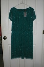 Adrianna Papell Beaded Blouson Evening Gown Jade Dress Size 8 NEW 