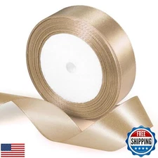 25 Yards Gold Satin Ribbon 1inch, Single Face Polyester Silk Fabric Hair Stri