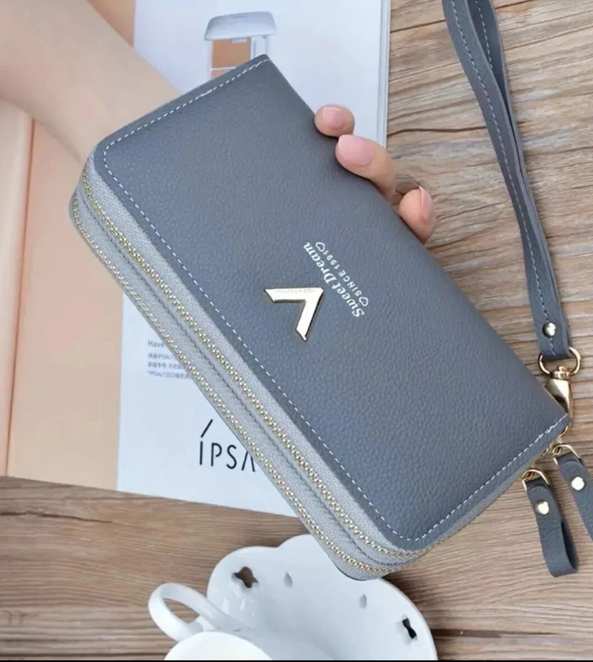 Damen Clutch Geldbörse mit Handyfach Leder Geldbeutel Handtasche Portemonnaie - Bild 4 von 4