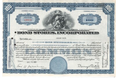 Bond Stores, Inc - Original Stock Certificate - 1951 - C46431