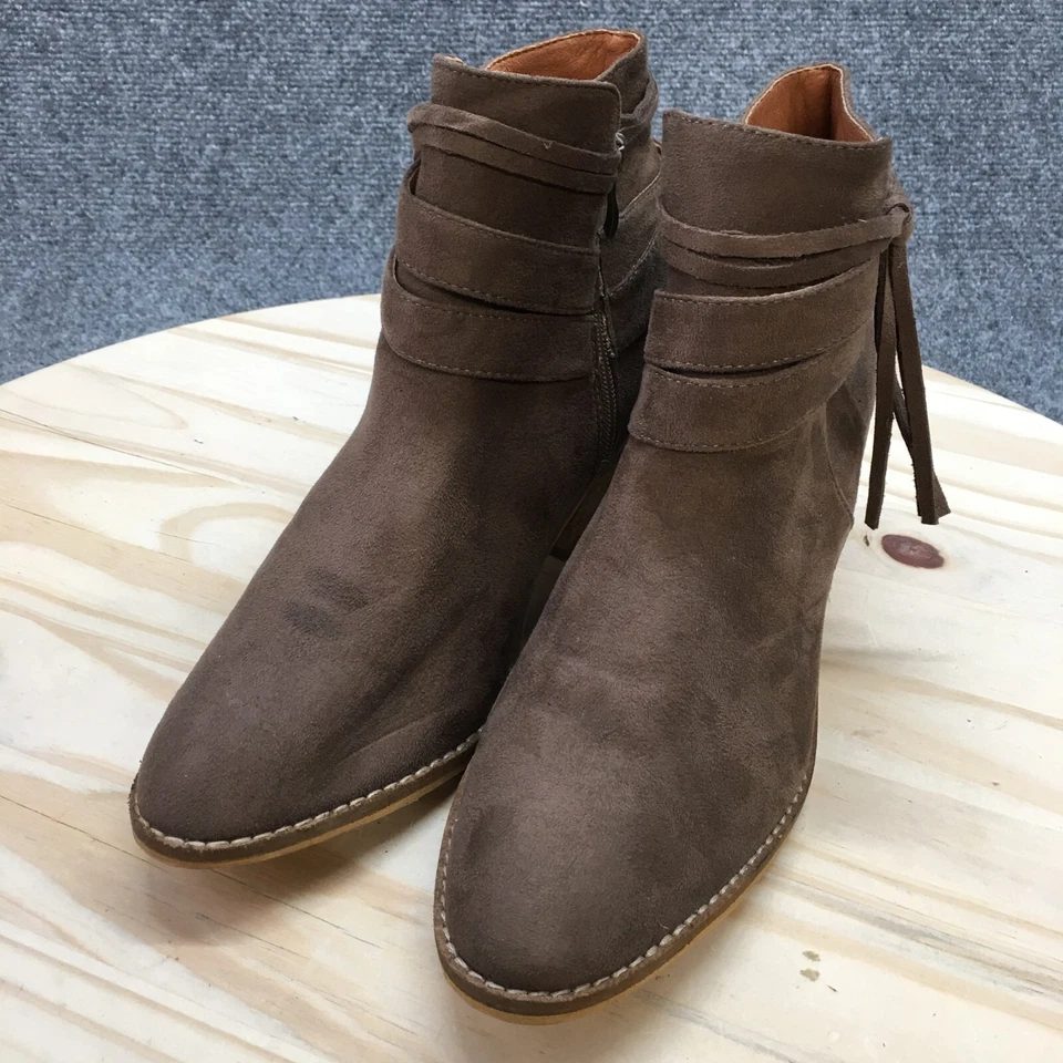 Boutique by Corkys Ankle Boots Femininas 9 Marrom Topknot Biqueira Amêndoa Zíper Couro - Imagem 3 de 4