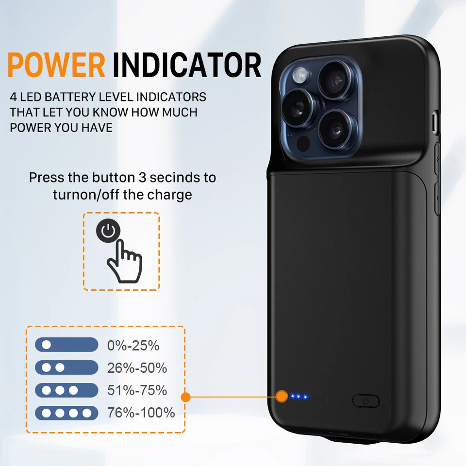 6800mAh For iPhone 15Pro Max External Battery Charger Case Power Bank 6.7" - Image 4 of 4