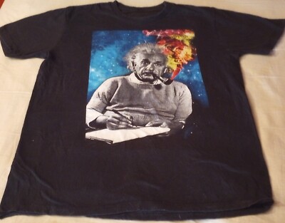 Albert Einstein Colorful Pipe Smoke Space Universe Graphic Mens T-Shirt Size L