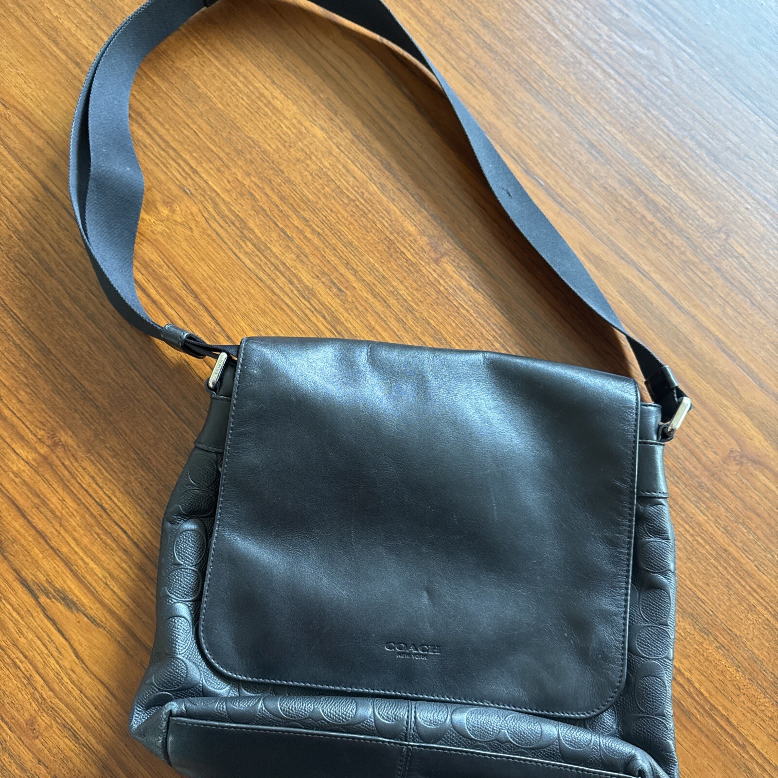 Coach Unisex Crossbody bag black leather embossed excellent condition