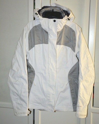 North Face white gray hooded ski jacket 