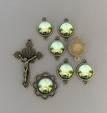 BRONZE Rosary CENTER & CRUCIFIX Pater Our Father beads Lady of FATIMA 8pc L152