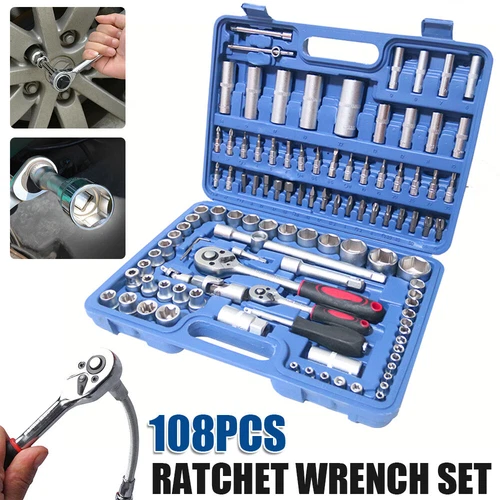 108PCS Set Kit Mechanics Tool 6-Point Socket Ratchet Wrench Repair Toolset Case