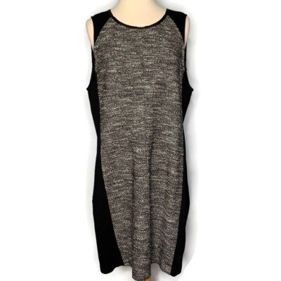 Eileen Fisher Black Tweed Stretch Ponte Knit Side Panels Dress Size XL |  eBay