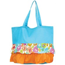 Ruffle Hibiscus Pattern Cotton Canvas Tote Bag - Multi Colors - Tropical -60560