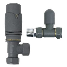 Anthracite Thermostatic Radiator Valve Set Angled Inline 15mm x 1/2" TRV