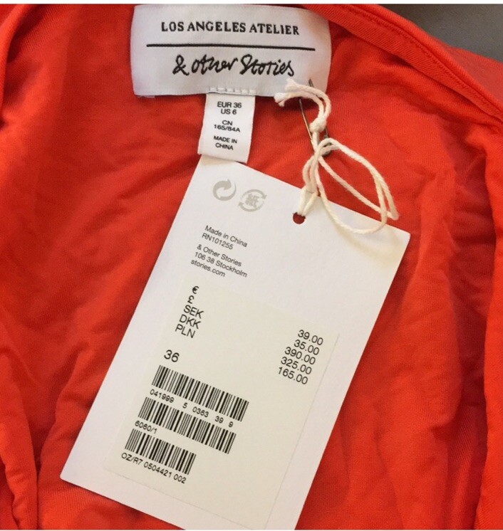 ALTRA Canotta arancione Los Angeles Atelier & Other Stories nuova con etichetta taglia 6
