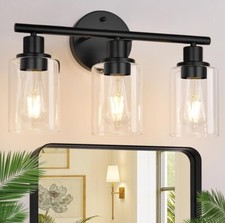 3-Light Vanity Lights, Modern 17 Inch Bathroom Wall Light Fixtures, Matte Black