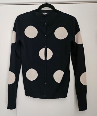 MAX & CO MAX MARA Navy Cream Polka Dot Cardigan Sweater Sz S