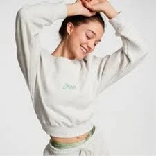 VICTORIA'S SECRET PINK Crop Sweatshirt COZY LOUNGEWEAR L Large Embroider NWT Top