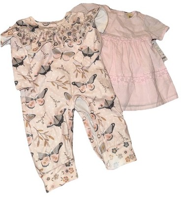 Oshkosh /Pete Lucy Baby Girl Size 3 Months Cotton Pink Dress/Bloomers & Romper