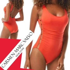 Carmen Marc Valvo Scoop Neck One Piece Swimsuit Poolside Solids 10 Pink Coral
