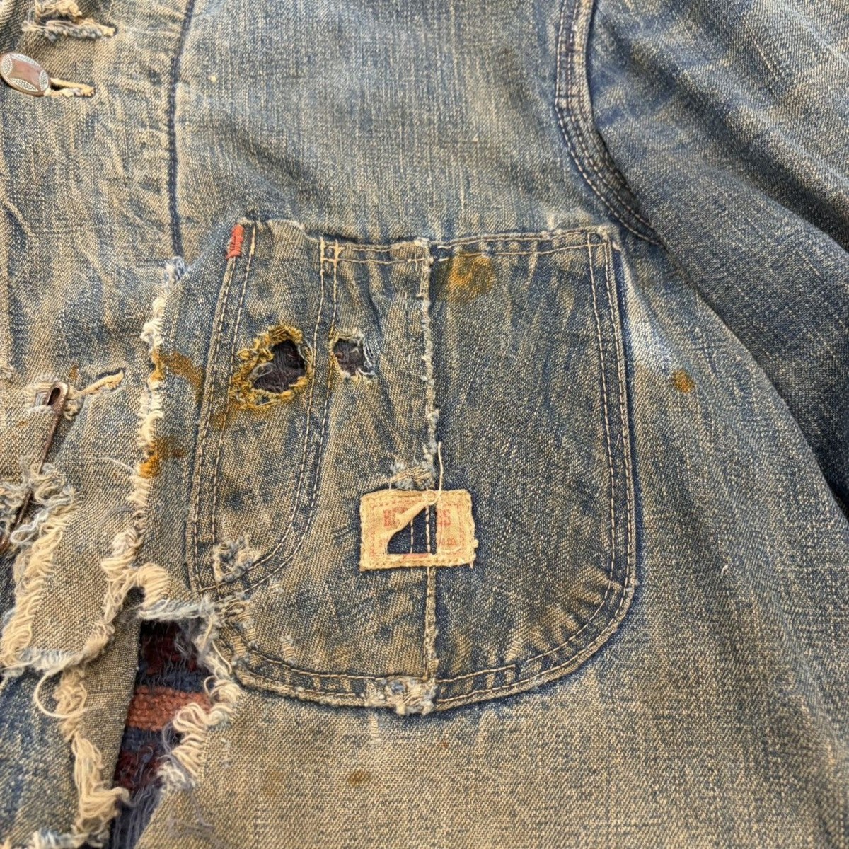 Vintage 50s Hercules Denim Blanket Distressed Chore Jacket 1950s 