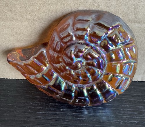 Ammonite Iridescent Art Glass Paperweight Ocean Decor - Picture 2 of 9