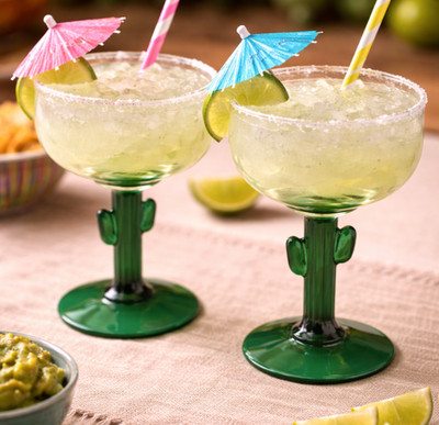 Libbey Cactus Stem Margarita Glasses Set of 2 Green Cocktail 6.25 