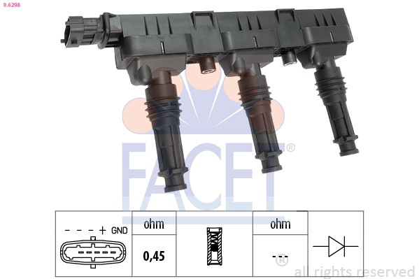 Bobine d'allumage FACET 9.6298 pour Opel Corsa C et Agila essence