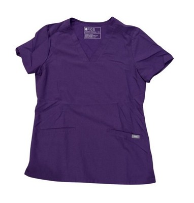 Figs Technical Collection Purple Scrub Top XS Short Sleeve V-Neck Pockets