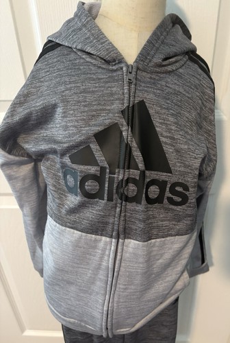 adidas Boys 2-Piece Hoodie & Pants Set Full Zip Fleece Gray/Black Size 4