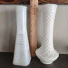 Lot of 2 Vintage White Milk Glass Vases