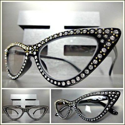 Women Classy Elegant Retro CAT EYE READING EYE GLASSES READERS Bling Black Frame