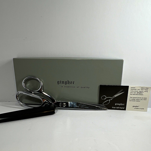 Vintage Gingher 8” Left Handed Dressmaker Shears Scissors With Box Chrome