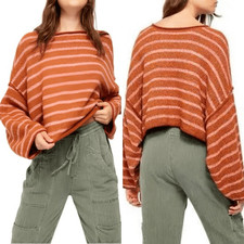 Free People Bardot Striped Oversized Sweater in Cedar Flower Size XXS