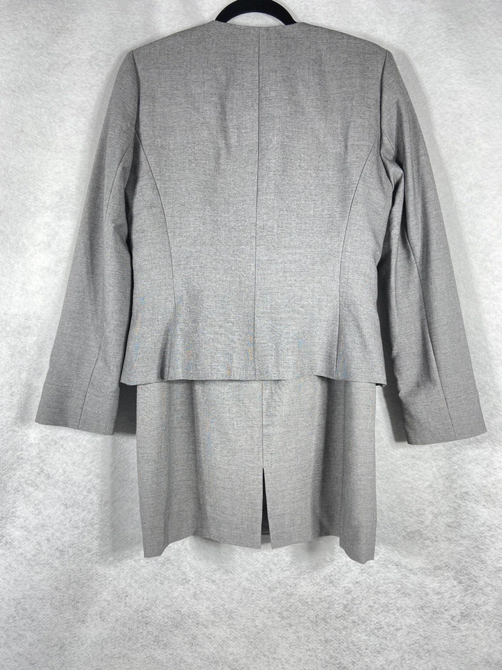 Tahari Asl 2 piezas Falda Traje Para Mujer’s 8 Gris Blazer Cremallera Completa Mangas Largas Ponte Foto 2 de 4