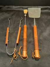 NEW NWOT 3 Piece Vintage Stainless Steel Wood BBQ Grill Tools Set Made in USA
