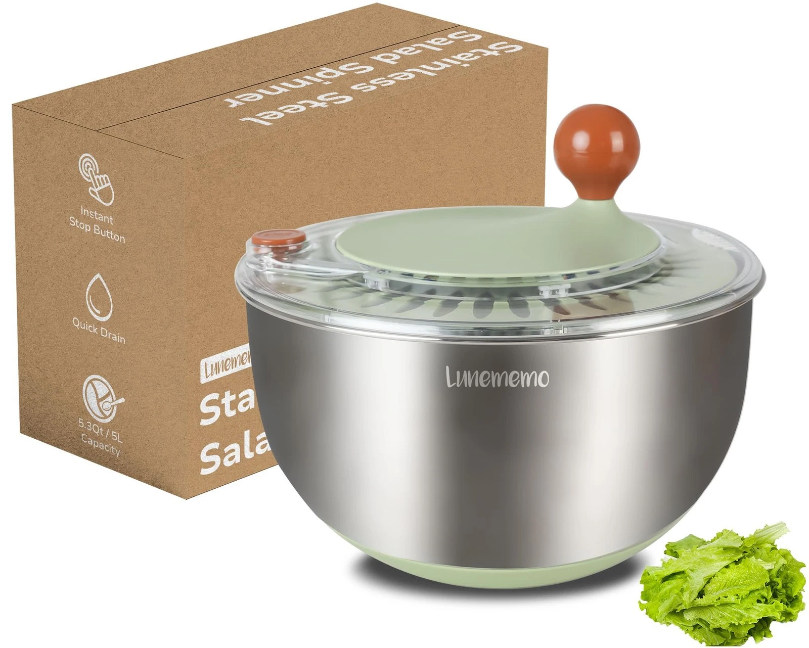 Stainless Steel Salad Spinner, Lettuce Spinner with Drain, Non-Slip Base, Sto...