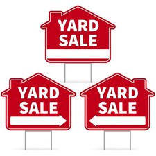 3PC Yard Sale Yard Sign with Stake, 17 Inches by 13 Inches - Double Sided Sig...