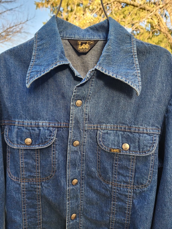 Lee Denim Chore Workwear Shirt Jacket Snap Front USA Mens Vintage - Image 2 of 4
