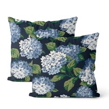 Navy Blue Floral Throw Pillow 20" x 20" Pack of 2 Navy Blue Hydrangea Flower